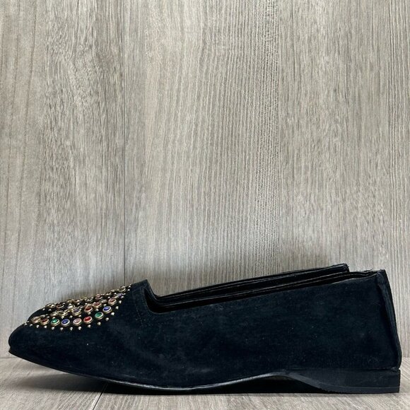 California Magdesians Shoes Womens 6M Jeweled Embellished Loafer Suede Black - Picture 4 of 12